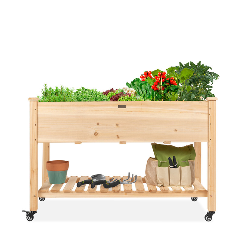 Elevatum Hortum Bed 48x24x32in Mobile Elevatum Lignum Planter w/ Lockable Rotae, Repono Shelf, Liner Elevatum Hortum Bed 48x24x32in Mobile Elevatum Lignum Planter w/ Lockable Rotae, Repono Shelf, Liner