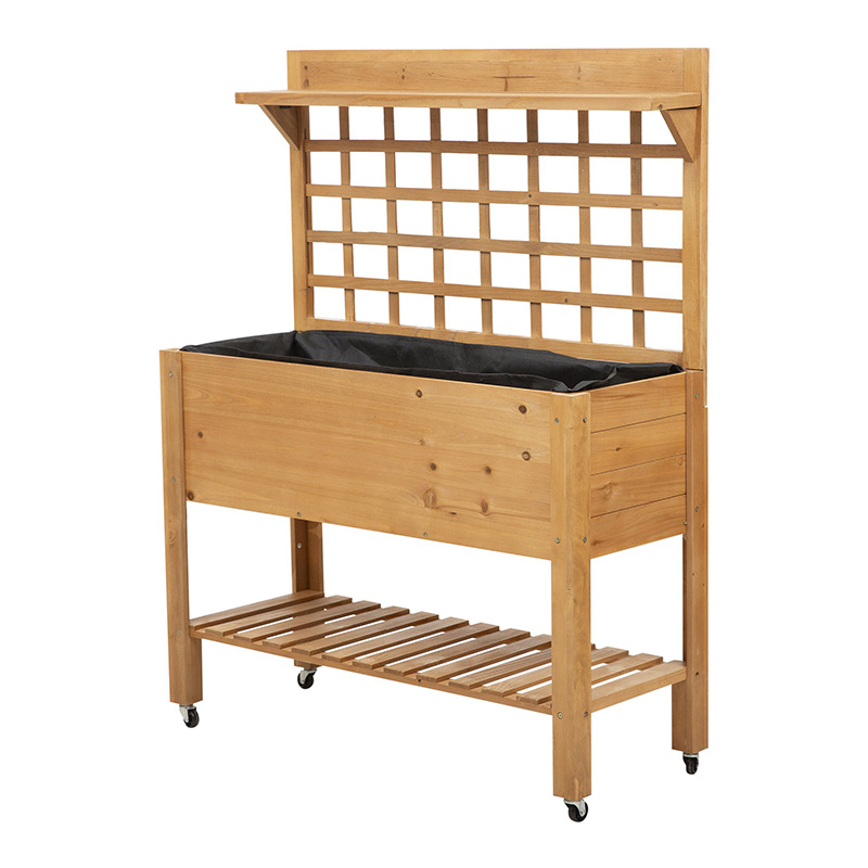 41' x18' x53' Hortus elevatus cum Shelf et Rotae solidae Wood Plantator Flower Herbae Pixae pro Vegetabilium Flos Outdoor/Indoor - Brown