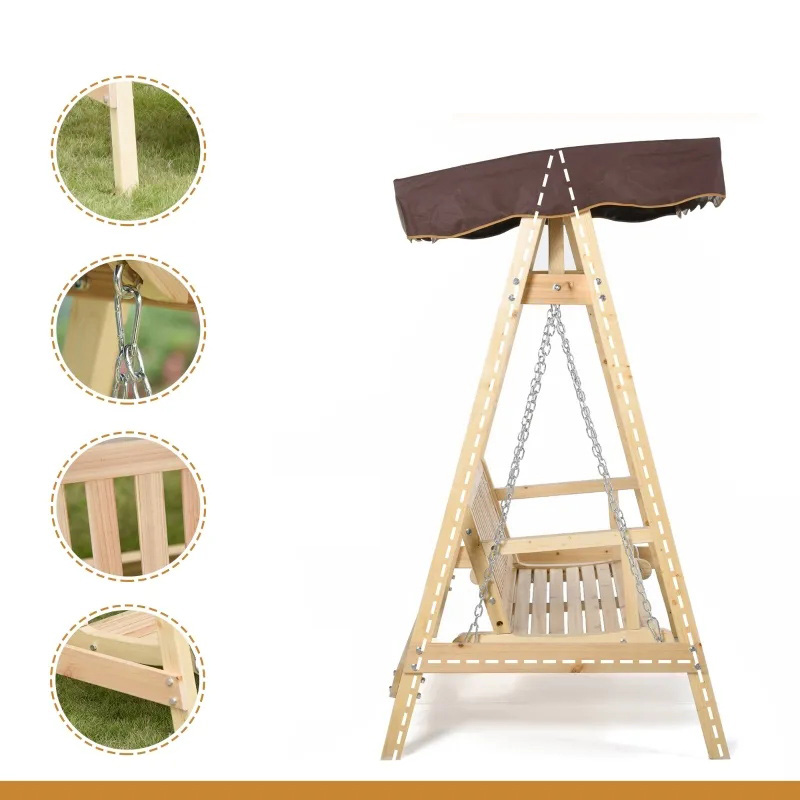 2-Person Outdoor Swing Porch Swing with Wooden Stand, Fortis A-Frame Design, & Adjustable Water-Fighting Canopy