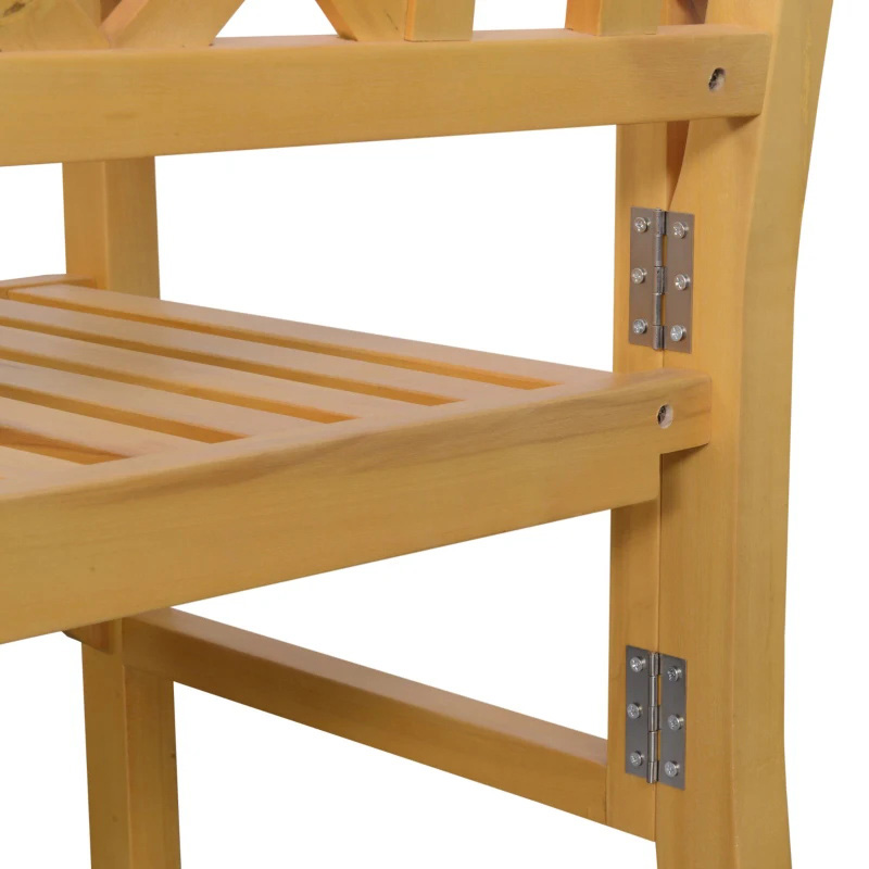 Velit Foldable Garden Banco, 2-Seater Patio ligneus bancus, Loveseat Cathedra cum Backrest et Armrest pro Patio, porticu vel podio, Yellow