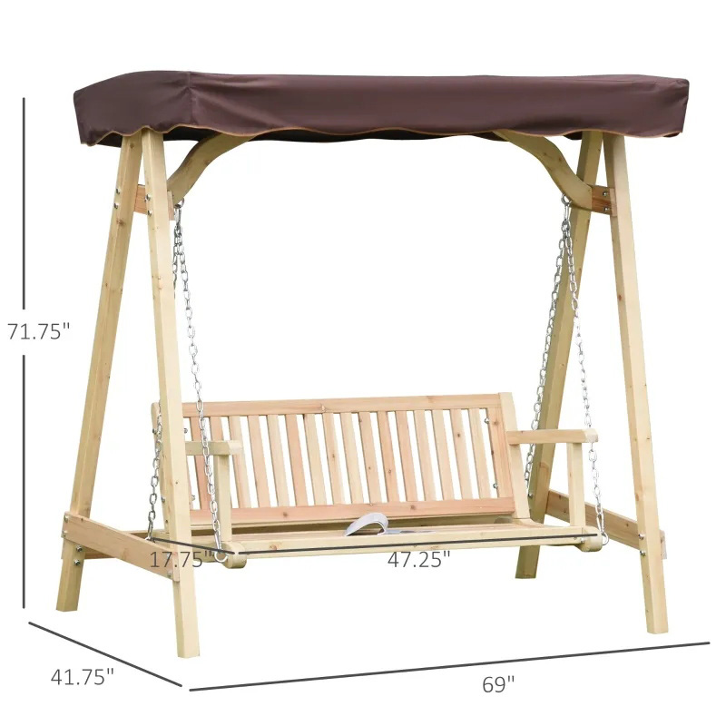 2-Person Outdoor Swing Porch Swing with Wooden Stand, Fortis A-Frame Design, & Adjustable Water-Fighting Canopy