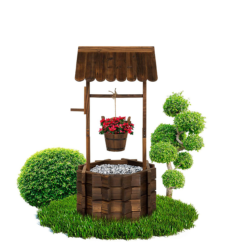 Rusticus ligneus Volentes Bene Plantator Outdoor Domus Decor pro Patio, Horto, Yard w/ Pendens Situla