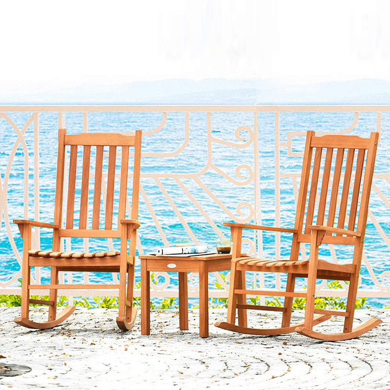 3 PCS Poplar Wood Rocking Cathedra Set W/ Coffee Table 2 Wood Conversation Chairs