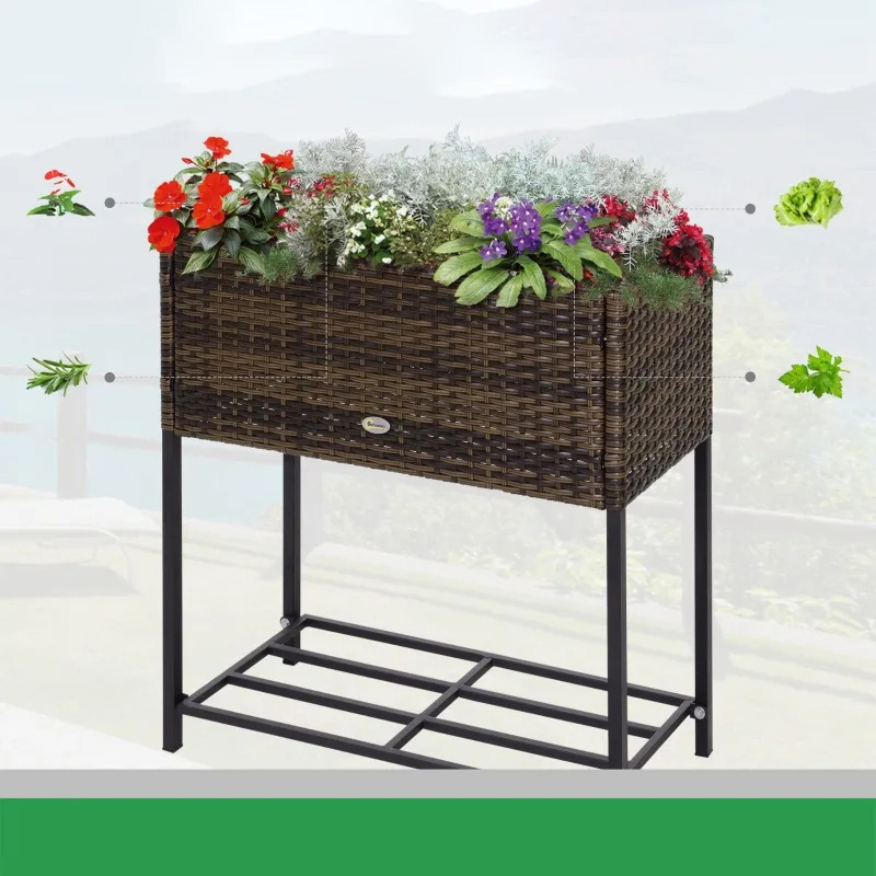 Umbraticis / Outdoor Rattan Flower Planter Box cum Mors Principium PRAECLUSIO Rack Infra et fortis Elevatum Opus Area XXVIII 'H