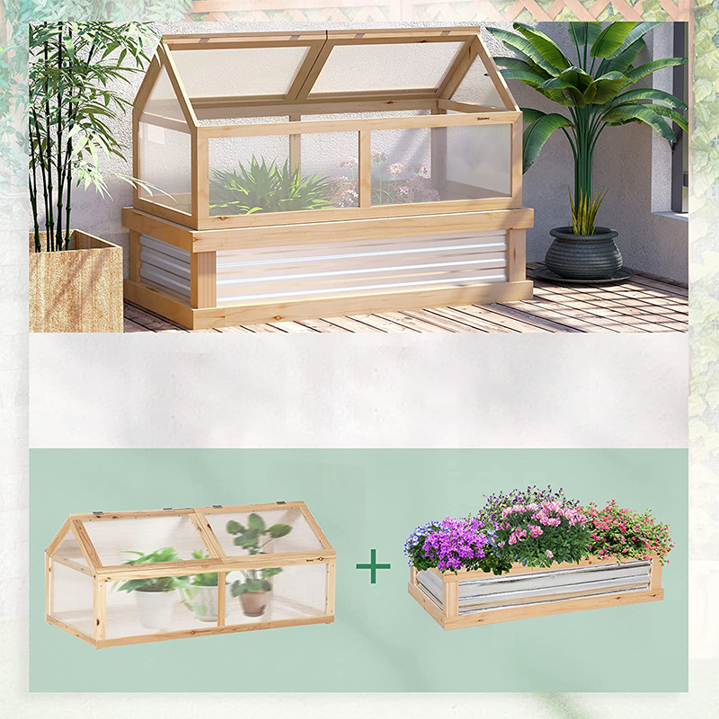 Horti Flower Erexit Red Kit w/ Greenhouse, ligneus Cold Frame Planter, Naturalis