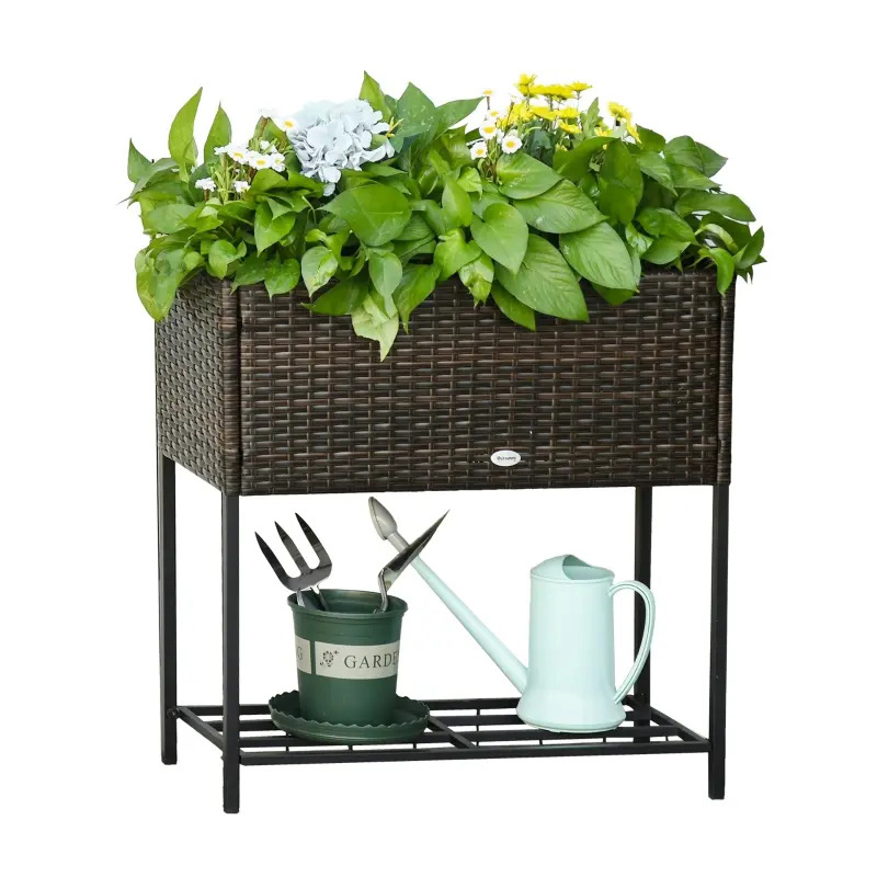 Umbraticis / Outdoor Rattan Flower Planter Box cum Mors Principium PRAECLUSIO Rack Infra et fortis Elevatum Opus Area XXVIII 'H