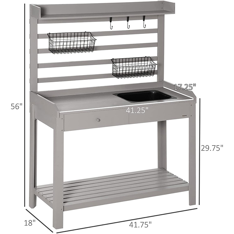 Potting Banco Tabula, Hortus Workstation w/ Sieve Screen, Removable Sink & Baskets