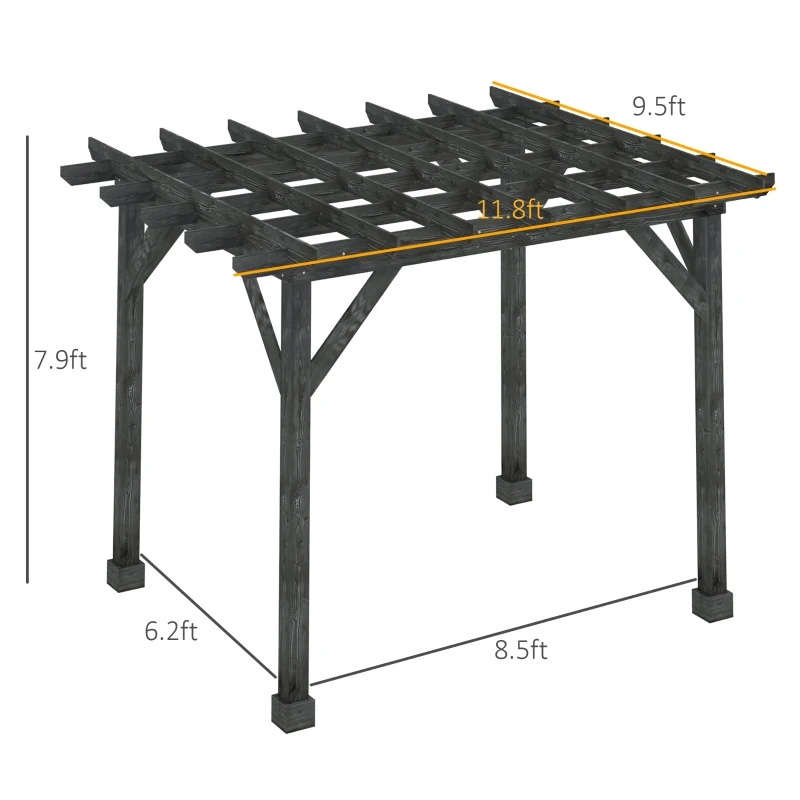 Velit 10' x 10' Pergola Gazebo, 100% Wood Pergola Apta pro Patio, Deck, Horto, Gazebo, Perfice pro BBQs, Partibus, Picnics, Nigrum