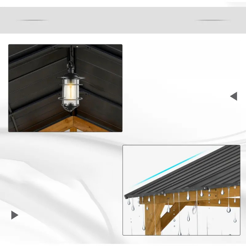 11x13 Hardtop Gazebo cum Frame ligneo, Permanent Metallum Roof Gazebo Canopy cum Tectum Hook Horti, Patio, Backyard