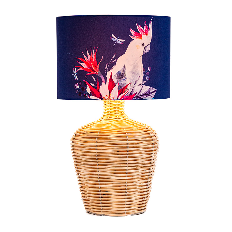 26.5 'Tall Oversized/Rattan Mensam Lucerna cum Fabric Shade in Naturali Rattan/Brass /White