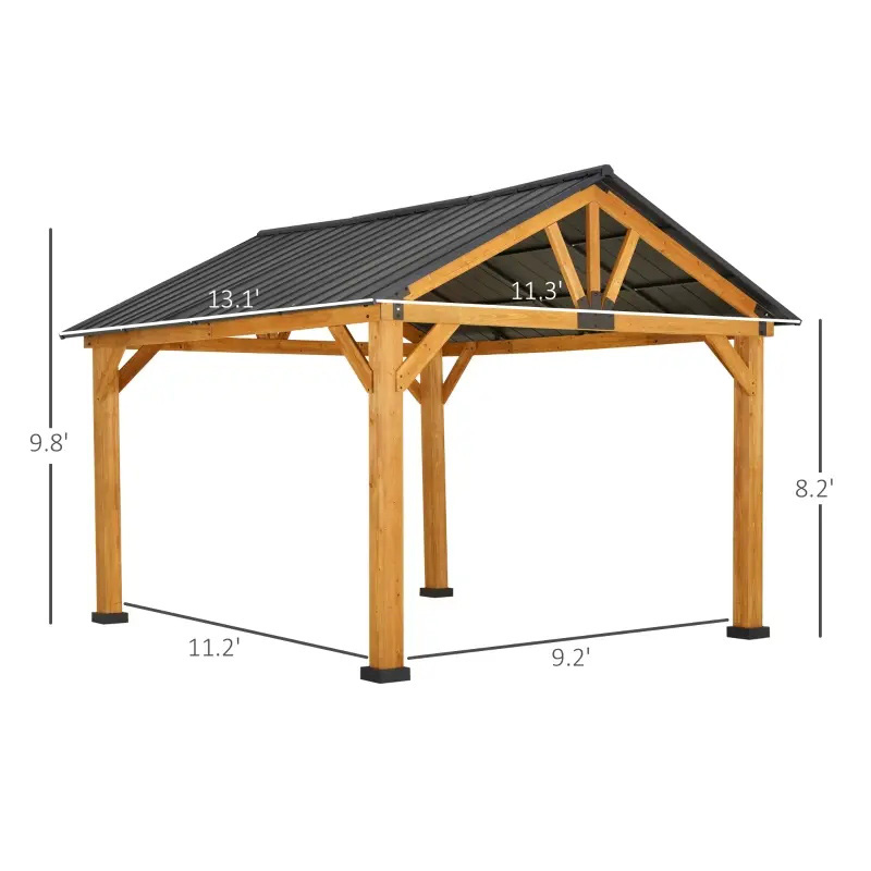 11x13 Hardtop Gazebo cum Frame ligneo, Permanent Metallum Roof Gazebo Canopy cum Tectum Hook Horti, Patio, Backyard