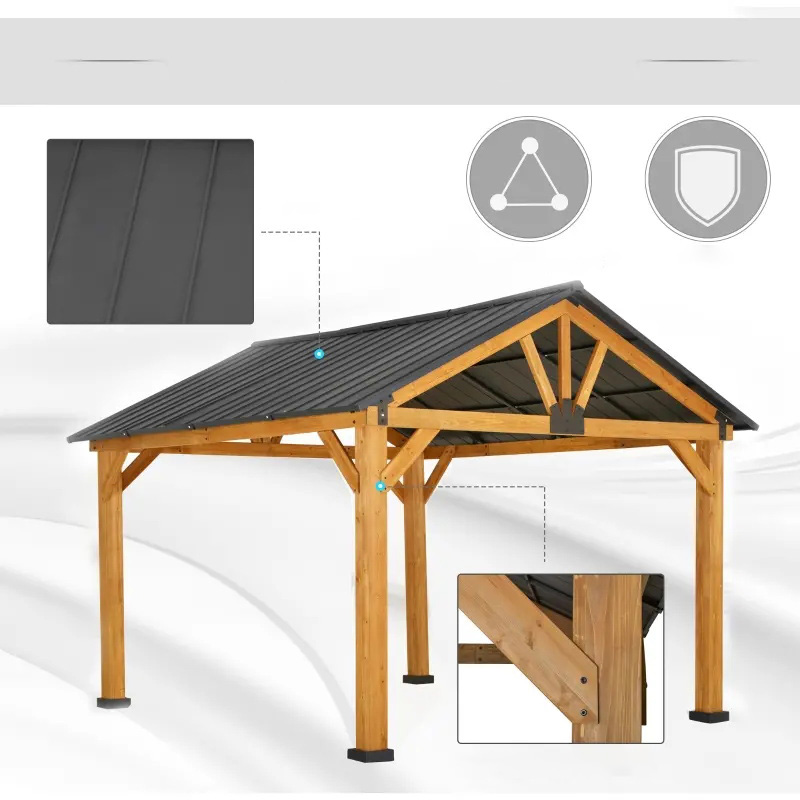 11x13 Hardtop Gazebo cum Frame ligneo, Permanent Metallum Roof Gazebo Canopy cum Tectum Hook Horti, Patio, Backyard