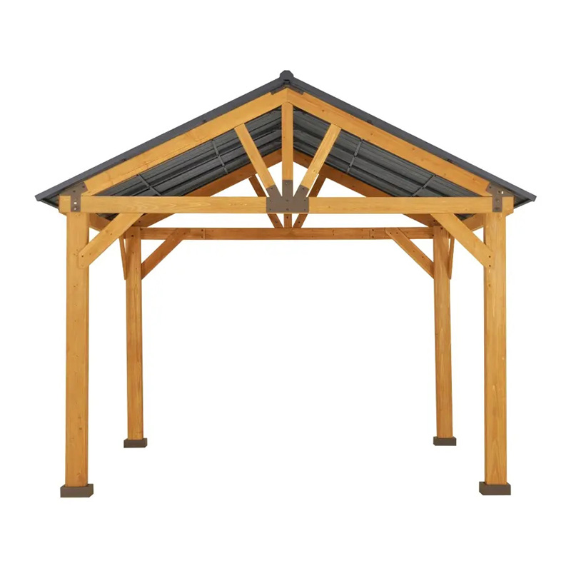 11x13 Hardtop Gazebo cum Frame ligneo, Permanent Metallum Roof Gazebo Canopy cum Tectum Hook Horti, Patio, Backyard