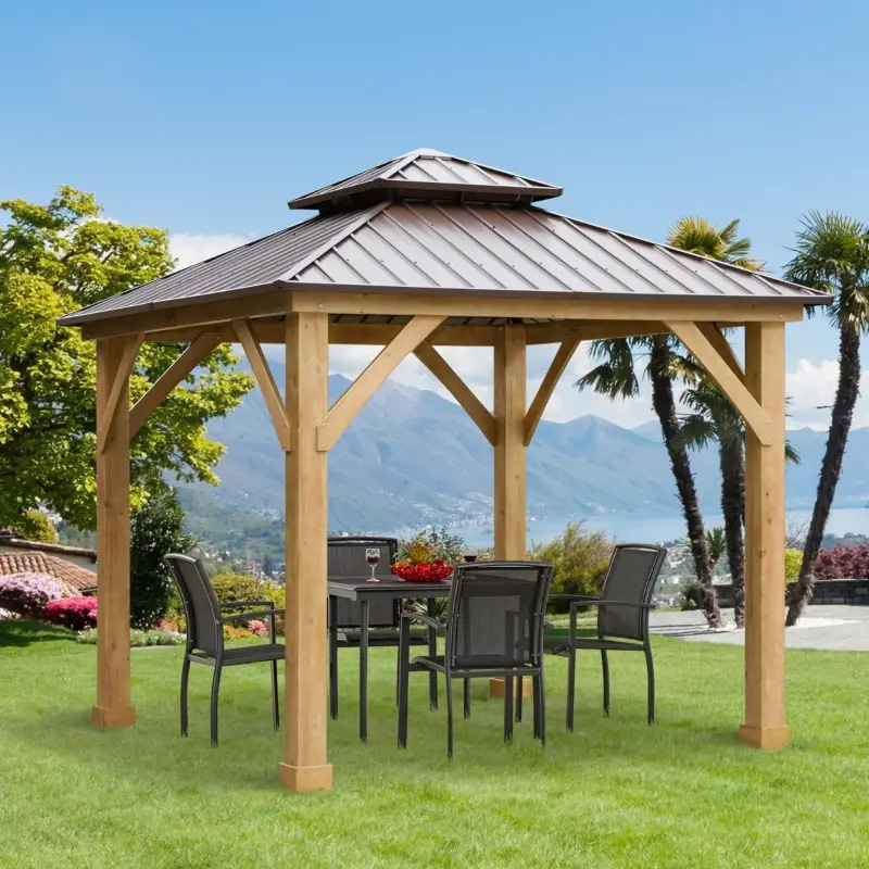 10' x 10' Hardtop Gazebo Patio Canopy tegimen Outdoor w/ Steel Double Tier Roof