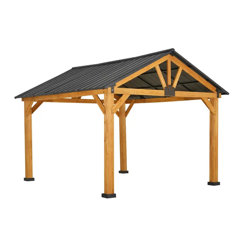 11x13 Hardtop Gazebo cum Frame ligneo, Permanent Metallum Roof Gazebo Canopy cum Tectum Hook Horti, Patio, Backyard