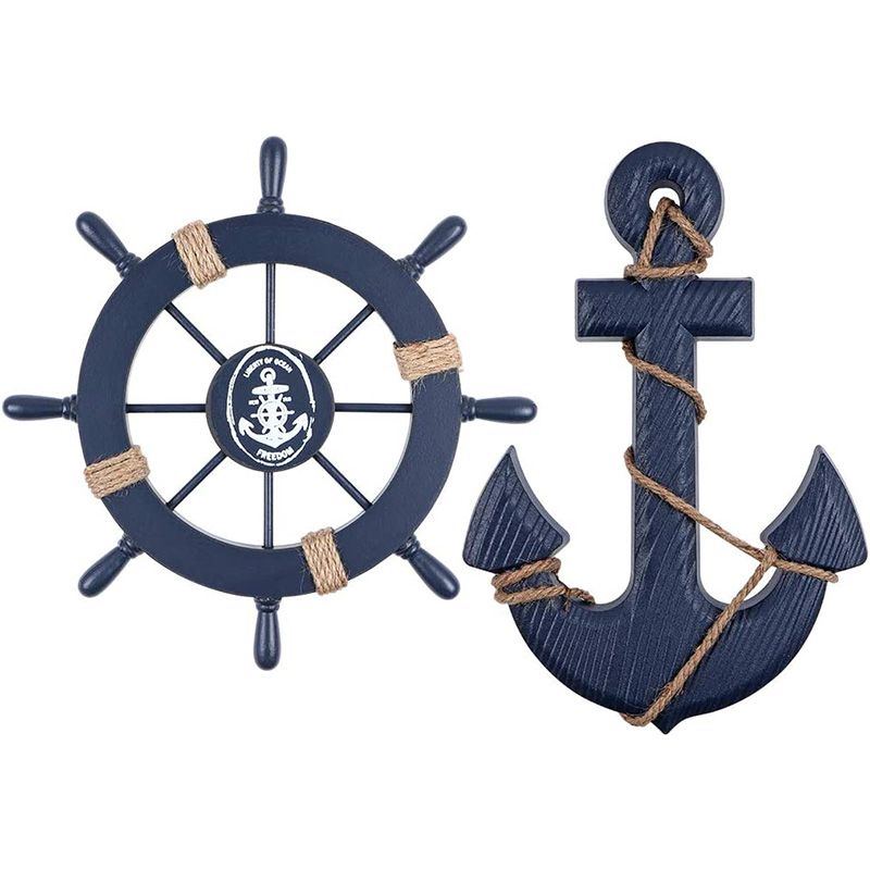 Navis ligneus navis inoffenso rota nautica / Handcrafted ligneus Navis Wheel pirata Decor Wall et Door pendens Ornament Plaque (Piscium)