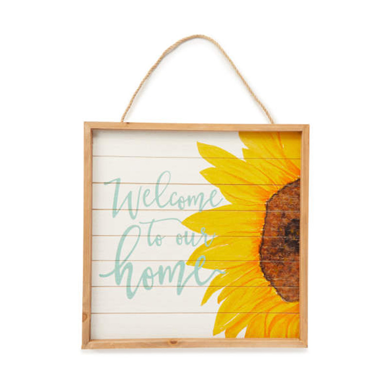 'Welcome to Our Home' Pendens HELIANTHUS Wood Wall Plaque