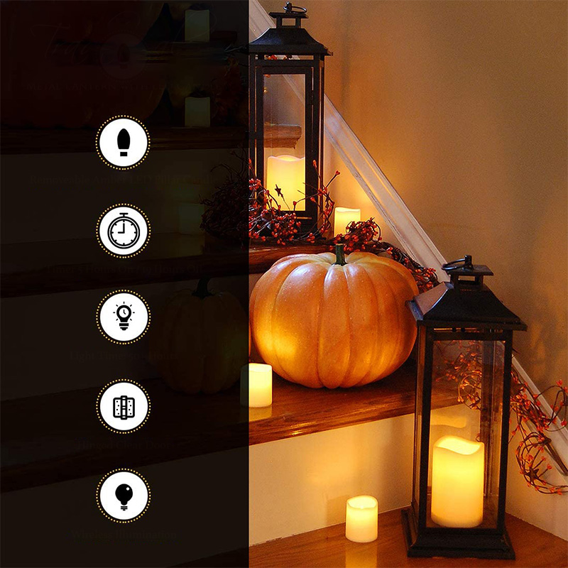 Metallum lampadis cum Pugna Candle operata - Traditional Black, 17' Lantern