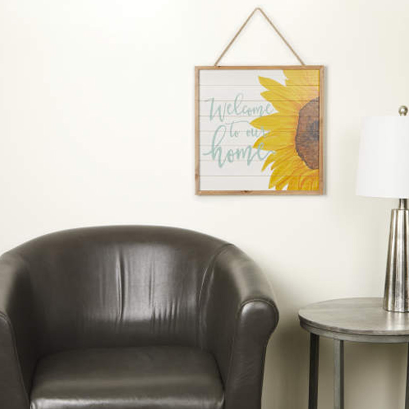 'Welcome to Our Home' Pendens HELIANTHUS Wood Wall Plaque