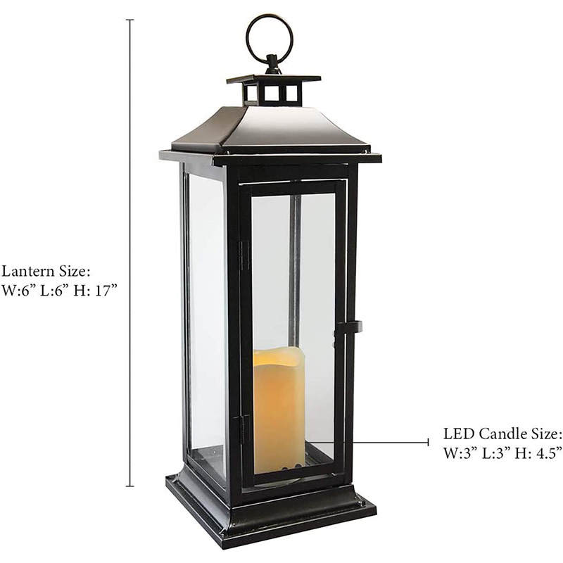 Metallum lampadis cum Pugna Candle operata - Traditional Black, 17' Lantern