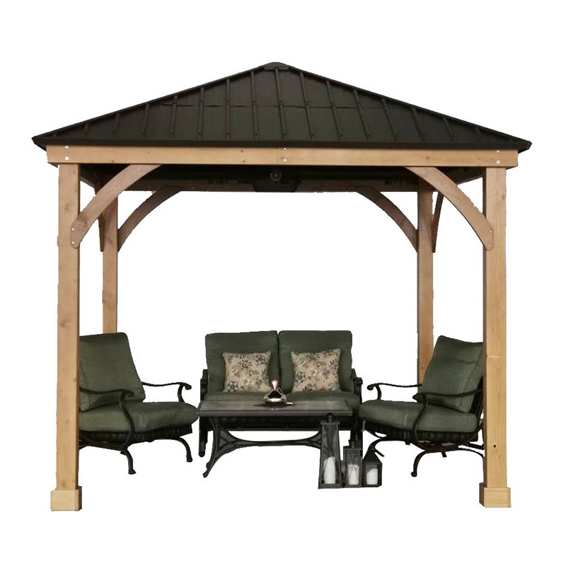 11x13 Hardtop Gazebo cum Frame ligneo, Permanent Metallum Roof Gazebo Canopy cum Tectum Hook Horti, Patio, Backyard