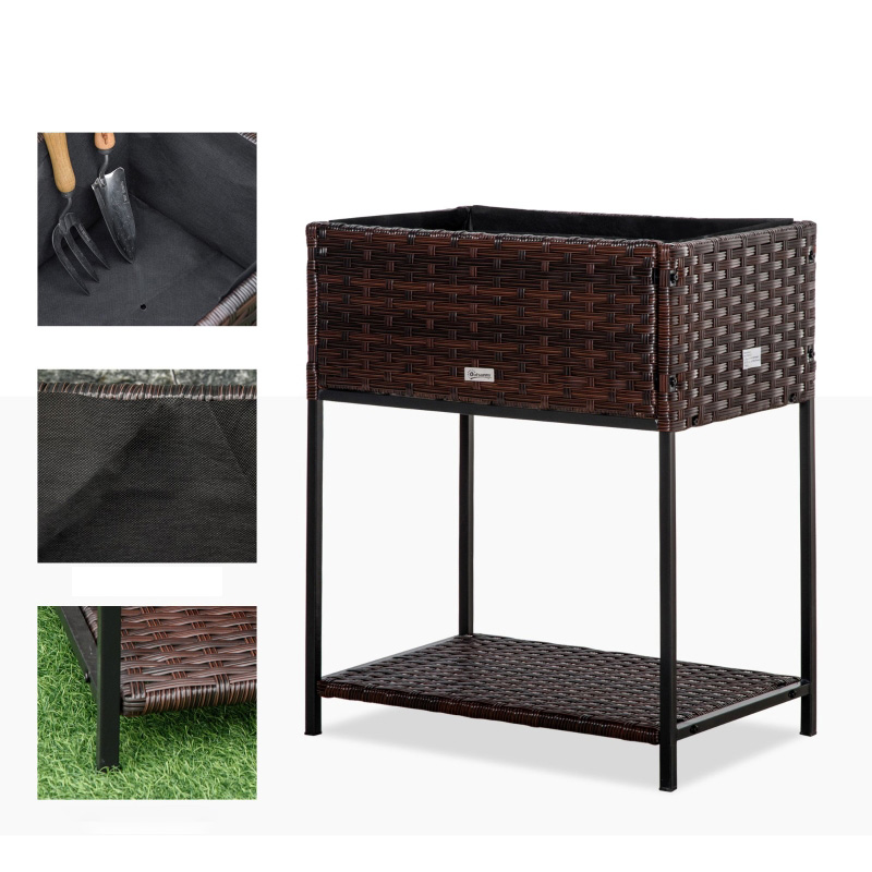 Umbraticis / Outdoor Rattan Flower Planter Box cum Mors Principium PRAECLUSIO Rack Infra et fortis Elevatum Opus Area XXVIII 'H