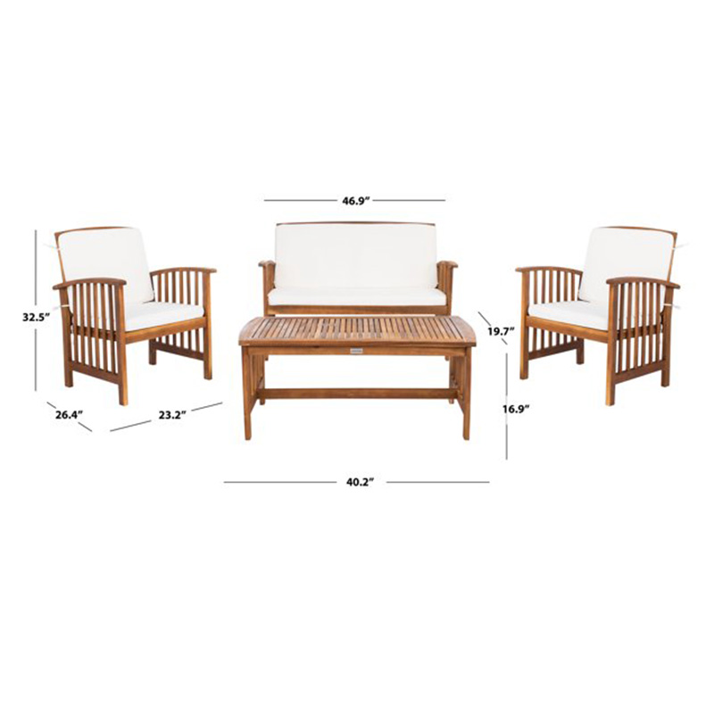 4 Piece Acacia Wood Outdoor Patio Furniture Pone cum 2 Armchairs, 1 Sofa, & 1 Coffee Tabula, Pulvinaria Comprehendo