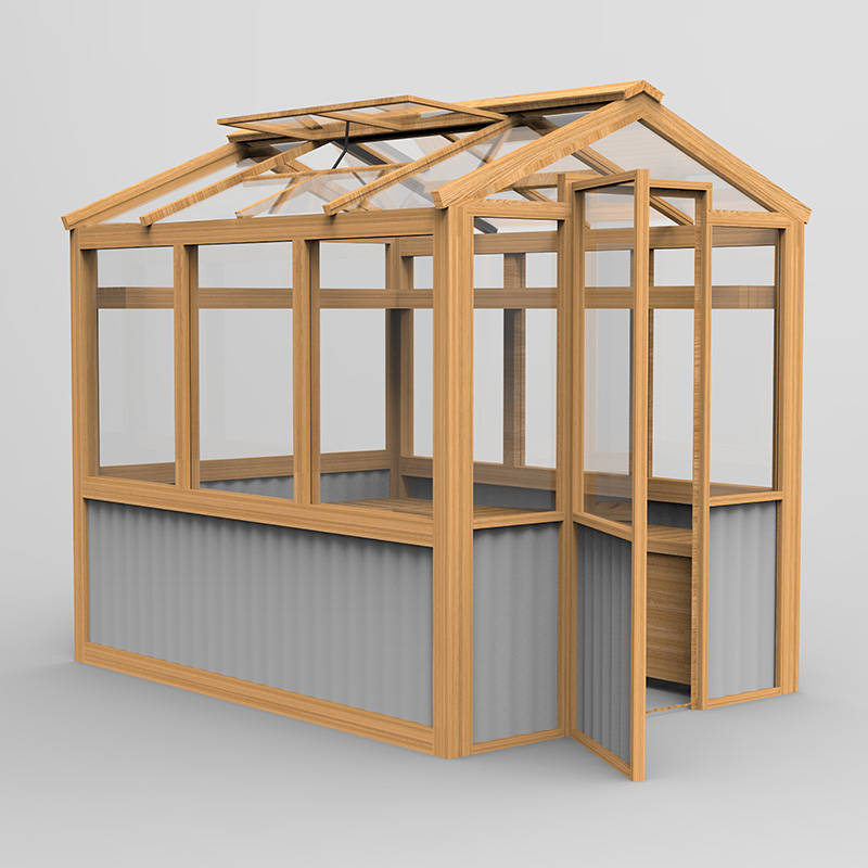 6' x 4' x 7' Wooden Greenhouse, Walk-in Green House, Outdoor Polycarbonate Greenhouse with Door, Natural.