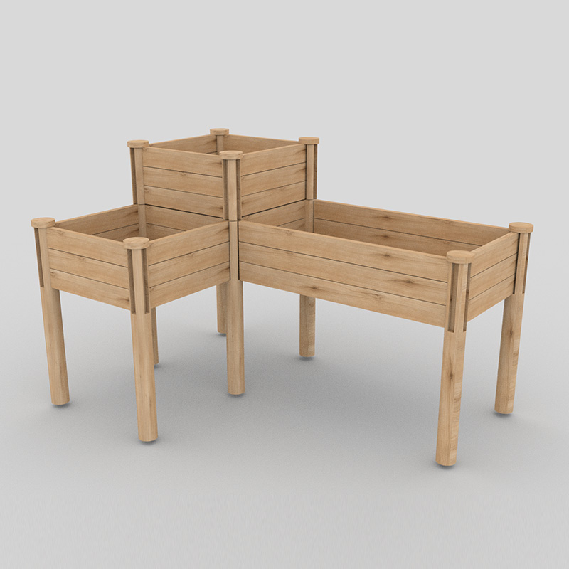 III Tier Erexit Hortus Bed w/ Repono Shelf, Elevatus ligneus plantator Box Kit