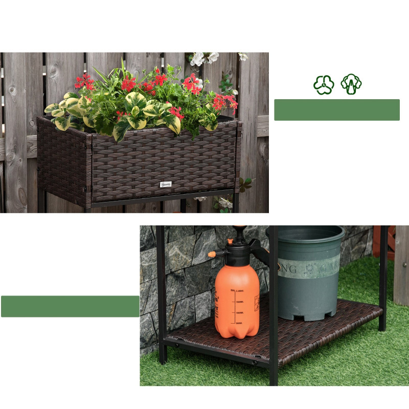 Umbraticis / Outdoor Rattan Flower Planter Box cum Mors Principium PRAECLUSIO Rack Infra et fortis Elevatum Opus Area XXVIII 'H