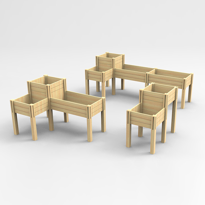 III Tier Erexit Hortus Bed w/ Repono Shelf, Elevatus ligneus plantator Box Kit