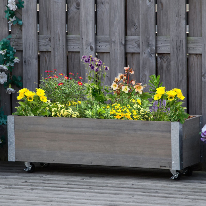 Elevatum Hortum Bed 48x24x32in Mobile Elevatum Lignum Planter w/ Lockable Rotae, Repono Shelf, Liner