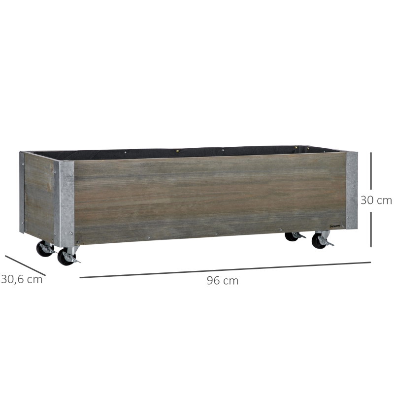 Elevatum Hortum Bed 48x24x32in Mobile Elevatum Lignum Planter w/ Lockable Rotae, Repono Shelf, Liner