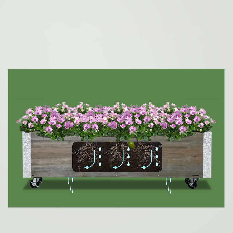 Elevatum Hortum Bed 48x24x32in Mobile Elevatum Lignum Planter w/ Lockable Rotae, Repono Shelf, Liner