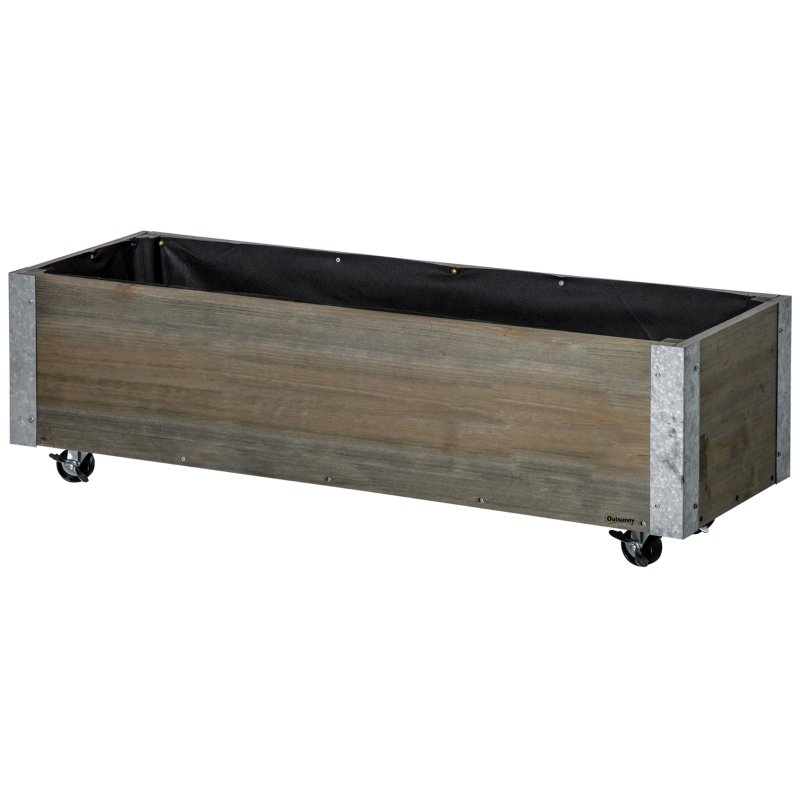 Elevatum Hortum Bed 48x24x32in Mobile Elevatum Lignum Planter w/ Lockable Rotae, Repono Shelf, Liner