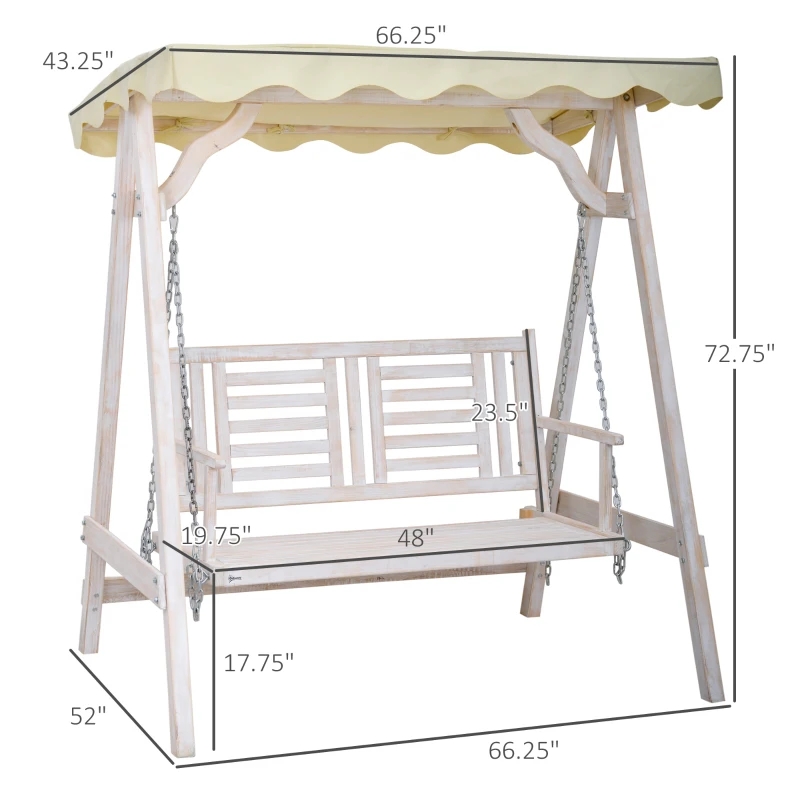 2-Person Outdoor Swing Porch Swing with Wooden Stand, Fortis A-Frame Design, & Adjustable Water-Fighting Canopy