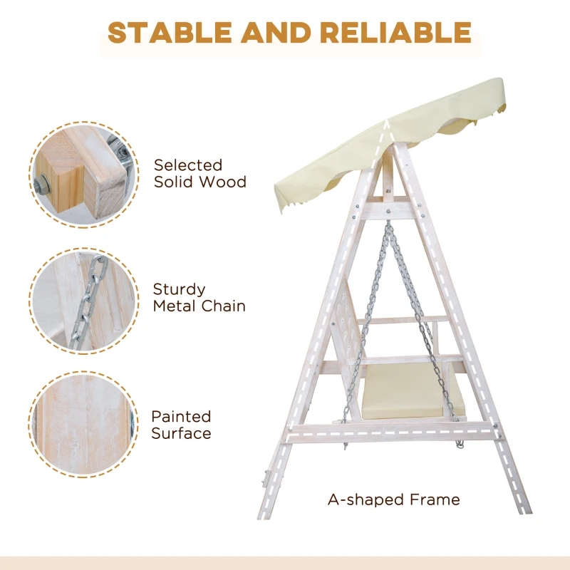 2-Person Outdoor Swing Porch Swing with Wooden Stand, Fortis A-Frame Design, & Adjustable Water-Fighting Canopy