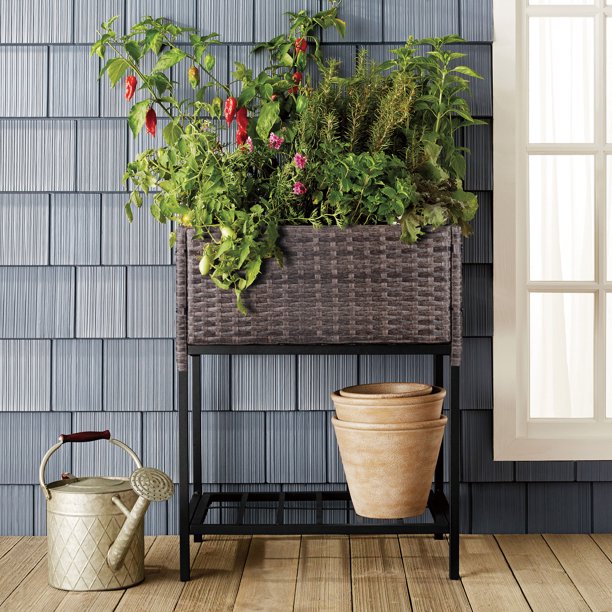 Umbraticis / Outdoor Rattan Flower Planter Box cum Mors Principium PRAECLUSIO Rack Infra et fortis Elevatum Opus Area XXVIII 'H