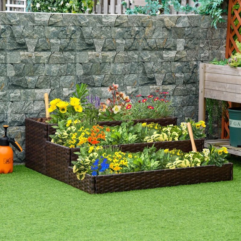 Umbraticis / Outdoor Rattan Flower Planter Box cum Mors Principium PRAECLUSIO Rack Infra et fortis Elevatum Opus Area XXVIII 'H