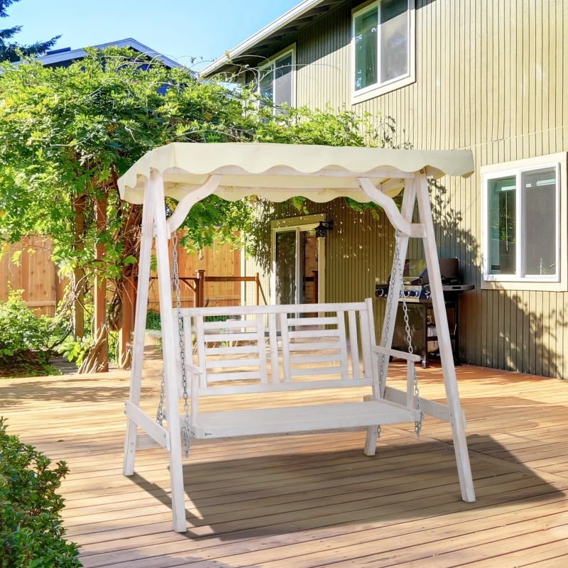 2-Person Outdoor Swing Porch Swing with Wooden Stand, Fortis A-Frame Design, & Adjustable Water-Fighting Canopy