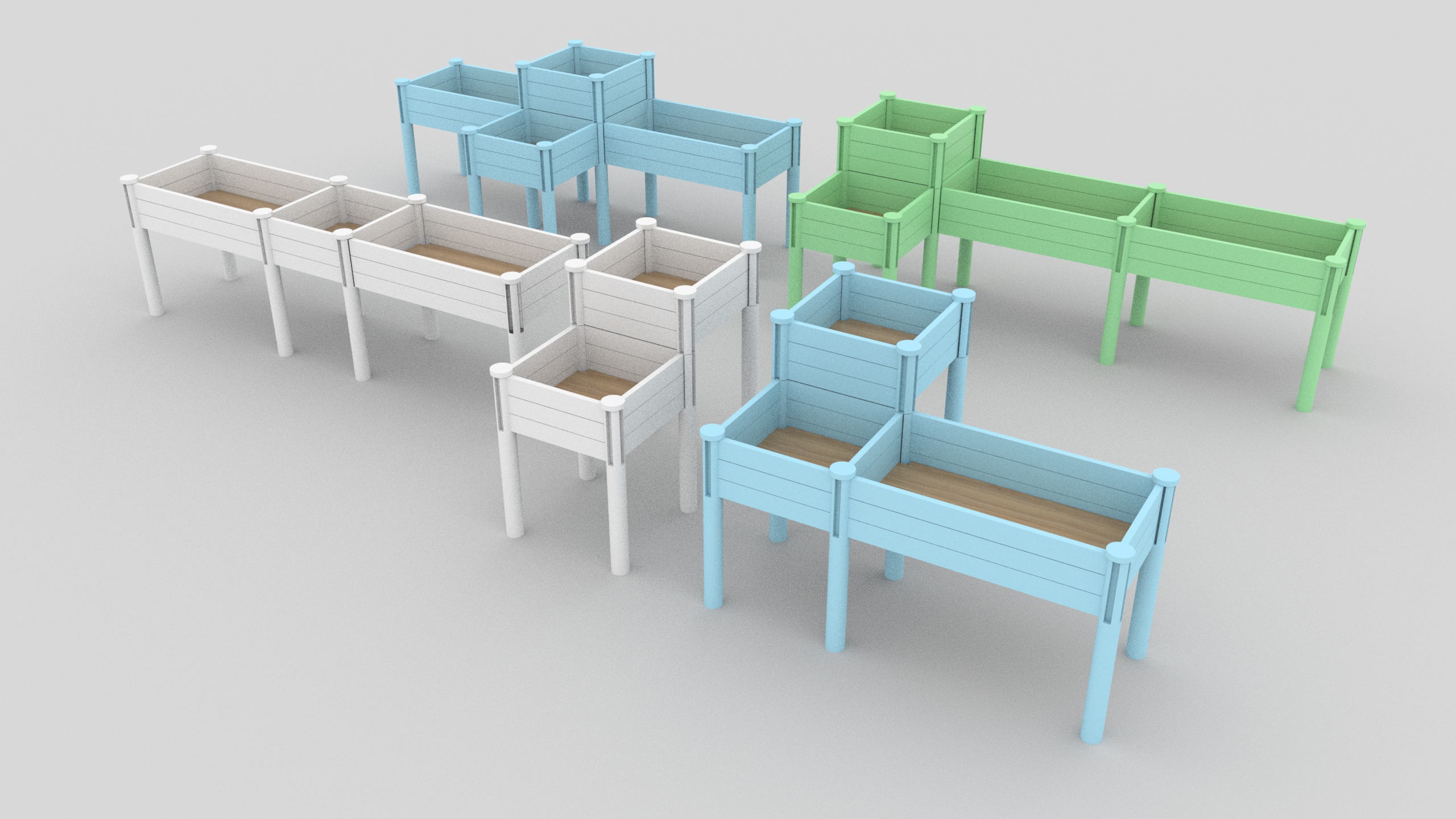 III Tier Erexit Hortus Bed w/ Repono Shelf, Elevatus ligneus plantator Box Kit