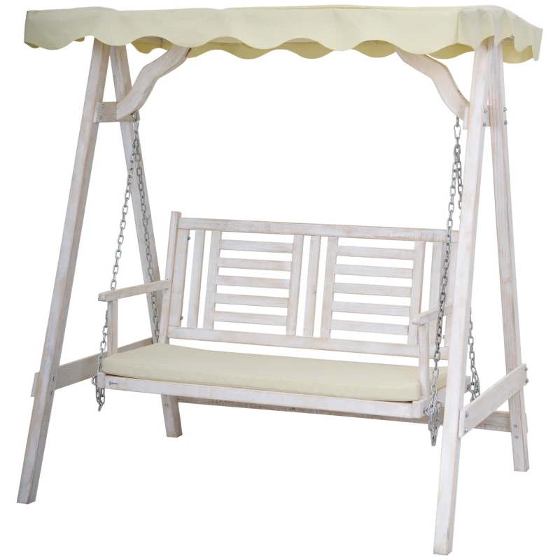 2-Person Outdoor Swing Porch Swing with Wooden Stand, Fortis A-Frame Design, & Adjustable Water-Fighting Canopy